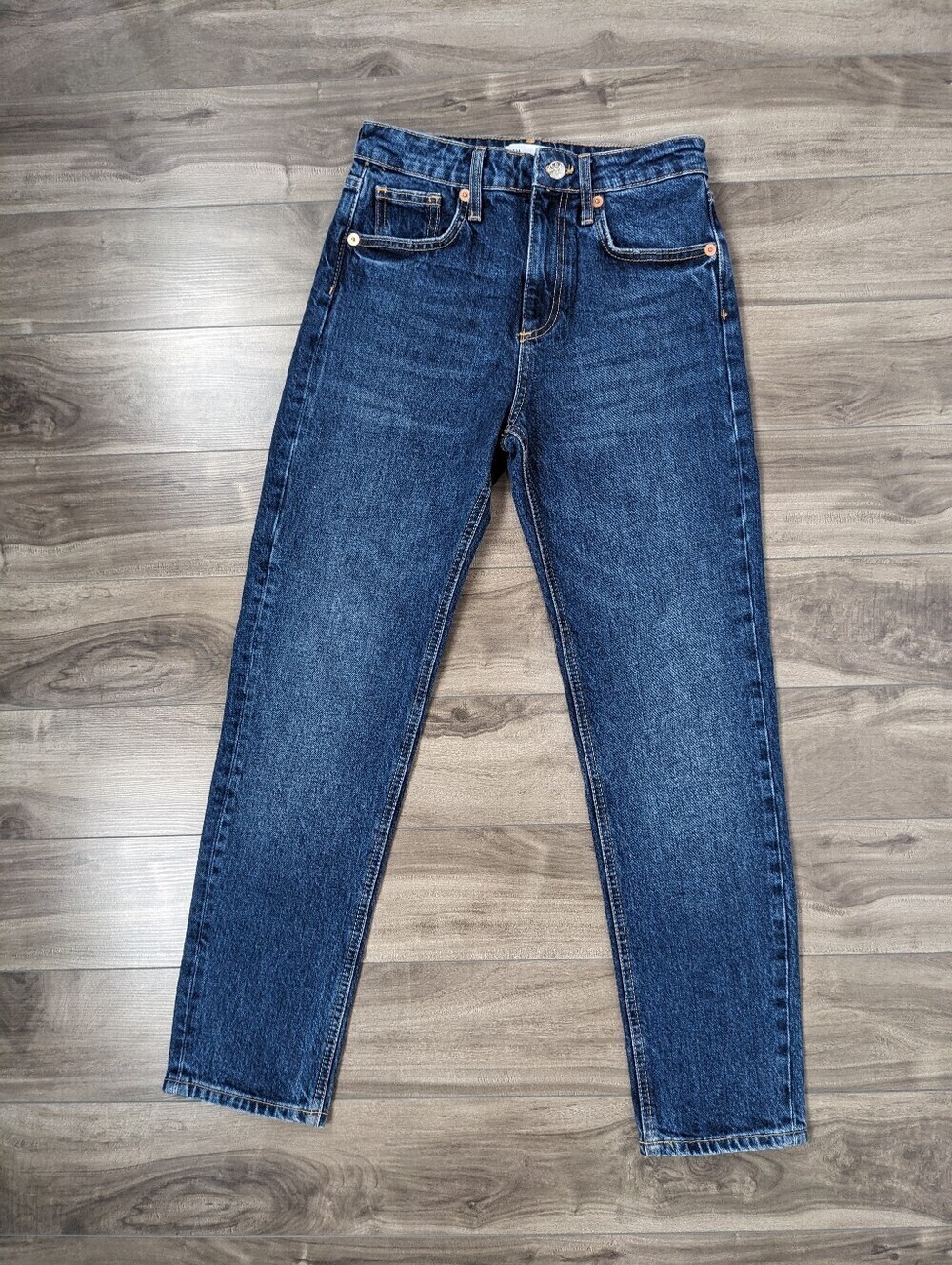 Zara Women's Jeans Medium Blue Size 2 Cotton Blend High Rise Straight Leg